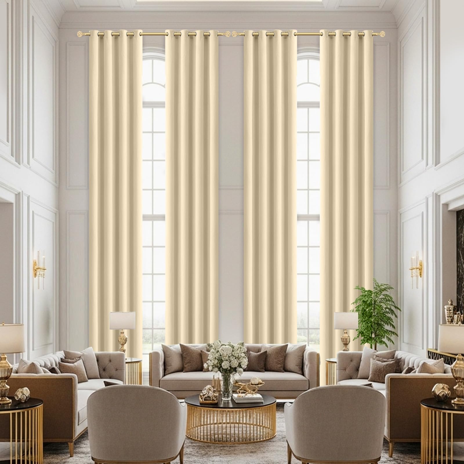 Lapalife Extra Long Blackout Curtains 365cm (12ft) - Thermal Insulated Room Darkening Drapes, Light & Heat Blocking, Eyelet Design, for Living Room & Bedroom,Beige,1 Panel