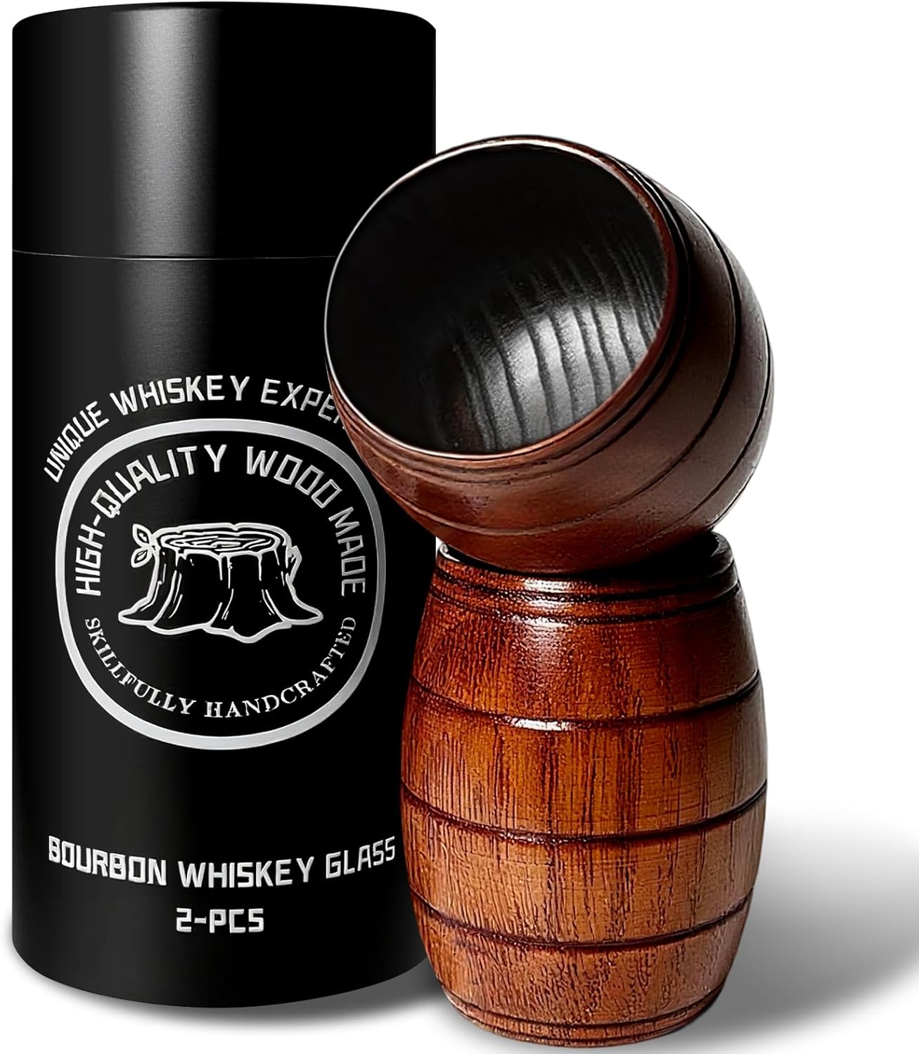 Charred Wooden Bourbon Drinking Glass Handmade Whiskey Glasses Bourbon for Men Great Bourbon Glass Whiskey Gifts for Men, Dad, or Brother Birthday Gifts & Holiday Gifts 2pcs