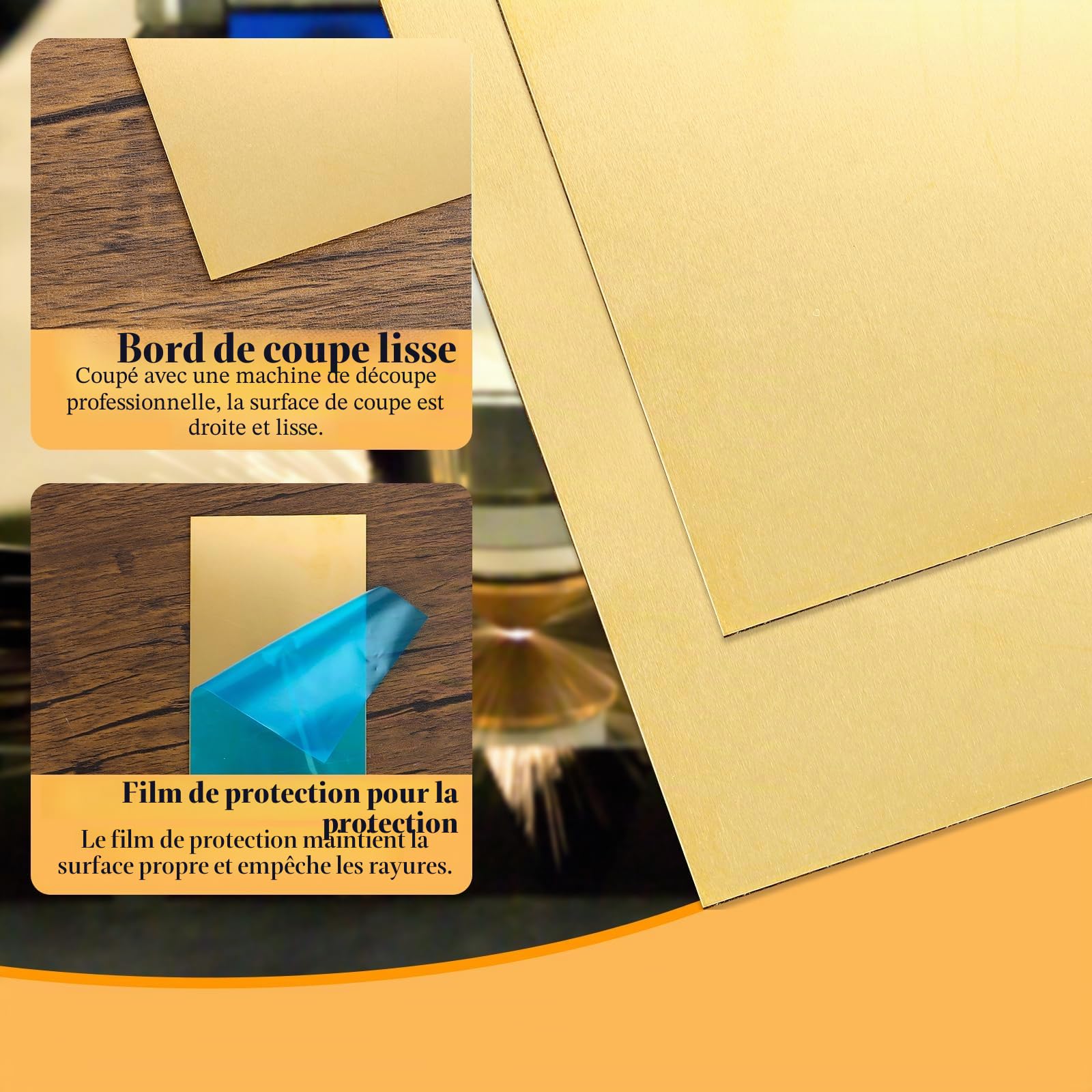 3 Pièces Feuille de Laiton H62, Plaque 0.5mm 300 x 100 mm, Tole Métal avec Film Double Face pour Bricolage, Modelisme, Gravure, Decoupe et Atelier