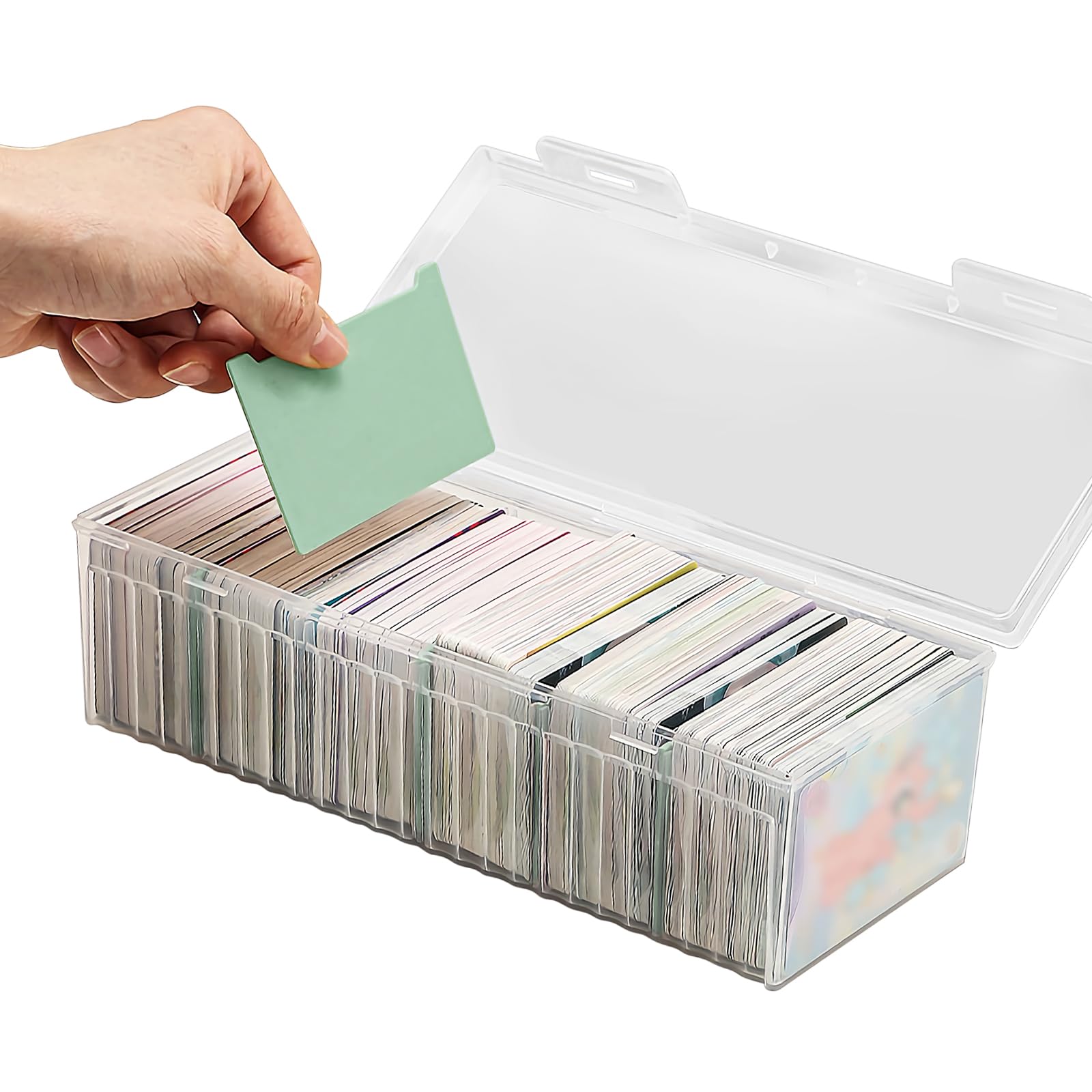 Upgrade Card Storage Box with 5 Dividers, Multi-Purpose Greeting Card Organizer, Graded Card Storage Box, Durable Dust-Proof Container for Collectible Cards, Greeting Cards (Green)