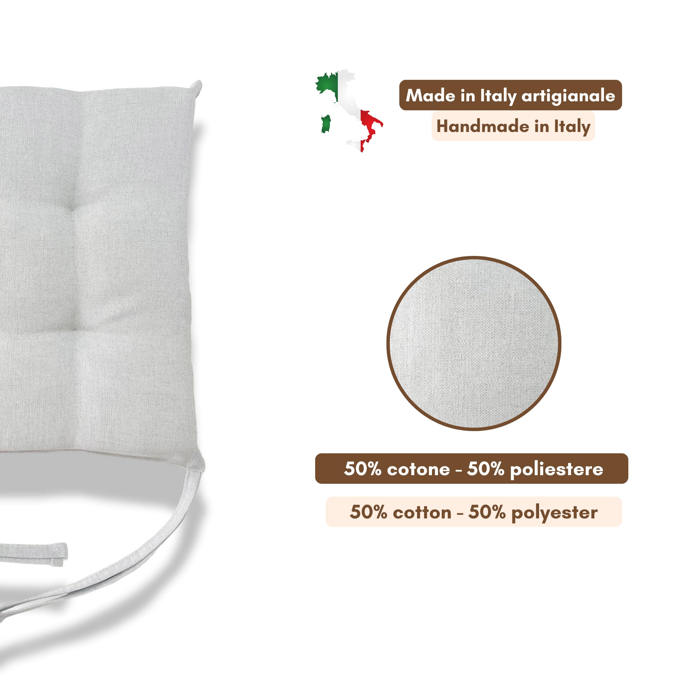 Il Tuo Artigiano Design Set 6 Poduszek do Krzeseł Kuchennych 40x40 cm Spessore 6 cm Imbottiture Spugna Acrilico Naturale