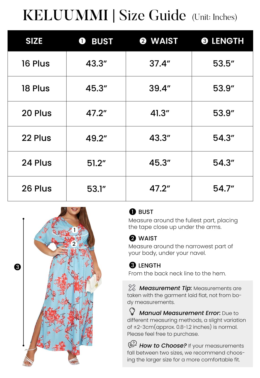 Keluummi Vestido Largo para invitada de Boda de Talla Grande para Mujeres con Curvas, Vestido de cóctel Largo de Verano Casual con Cintura Imperio Floral, Manga 3/4
