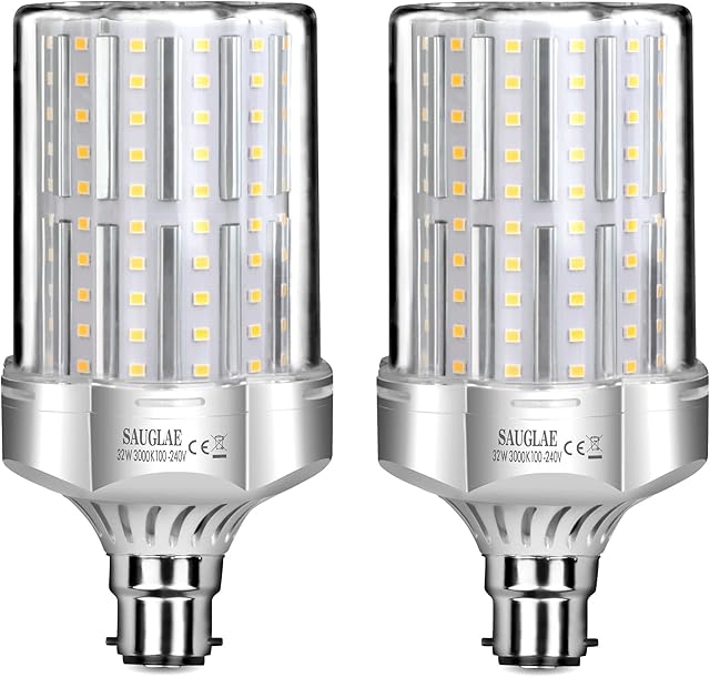 SAUGLAE 32W LED Light Bulbs, 260W Incandescent Bulbs Equivalent, B22d Bayonet Cap, 3600Lm, 3000K Warm White, Pack of 2