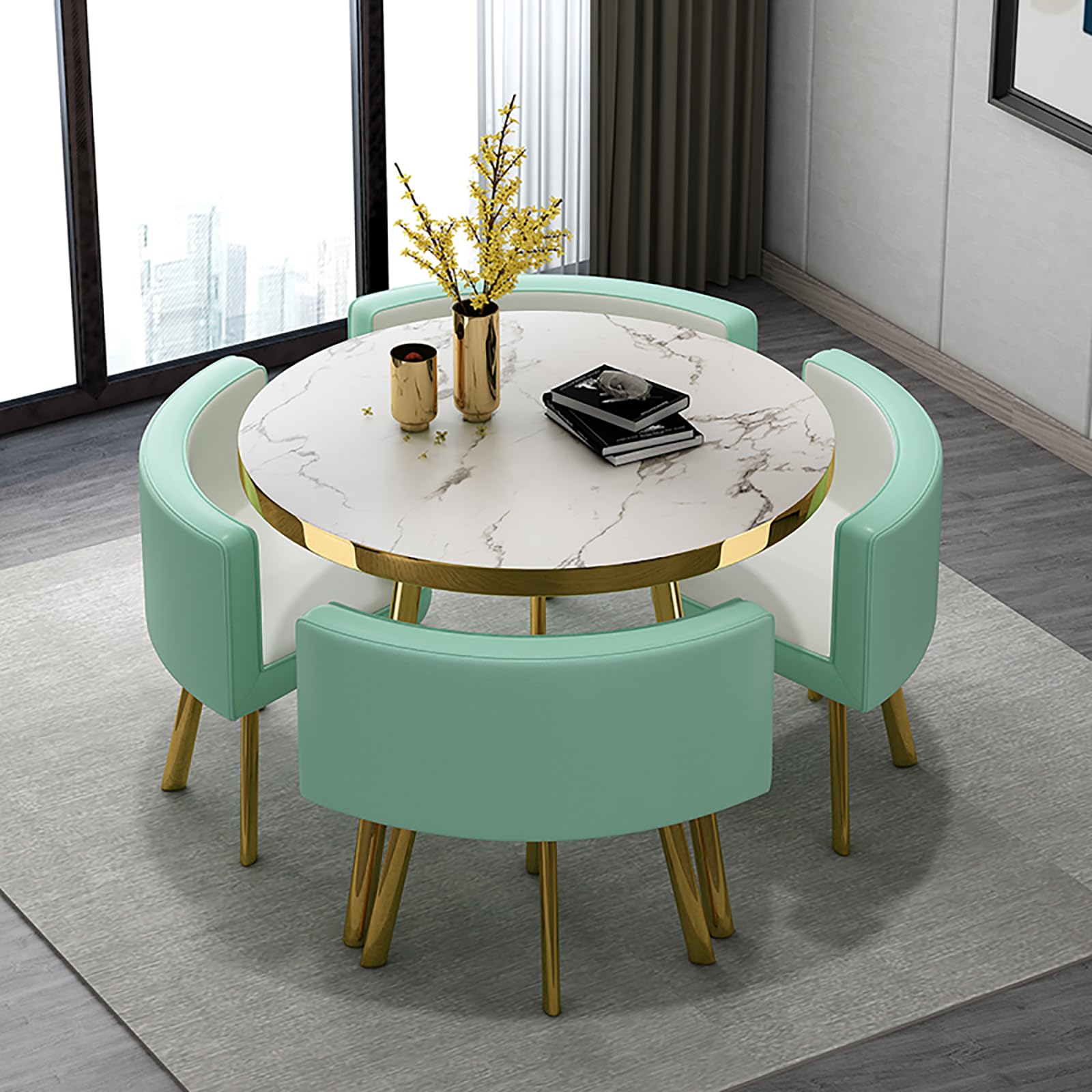 LWQFHI Dining Table Set, Home Round Table and Chair Combination 1 Table 4 Chairs Coffee Table Dining Table Negotiation Table Business Table Set 80cm 80 * 80 * 75CM B28