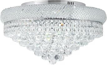 23" Crystal Chandelier Modern Silver Ceiling Lights with 3 Colors Change Flush Mount Pendant Lighting Fixture for Bedroom Hallway Kitchen Island