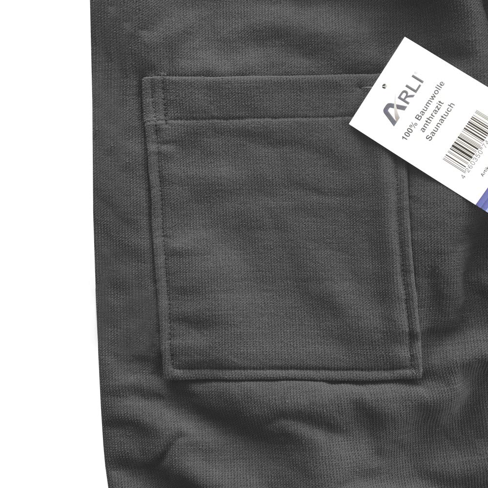 ARLI Saunakilt Damen + Herren Set Saunatuch Saunahandtuch Baumwolle Anthrazit Gummizug Tasche Klettverschluss praktisch individuell anpassbare Größe Sauna Sarong Kilt Wellness Hamam Mann Frau