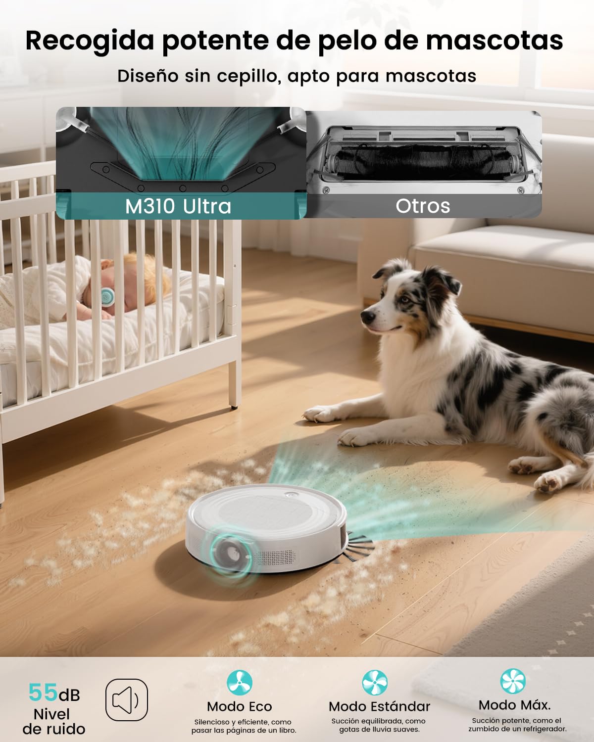Lefant M310 Ultra 3 en 1 Robot Aspirador y Fregasuelos con Succión de 6000Pa, 170 min, Mapeo Láser ToF, Evasión de Obstáculos PSD de 190°, Reconocimiento de Alfombras, WiFi/App/Alexa, Blanco