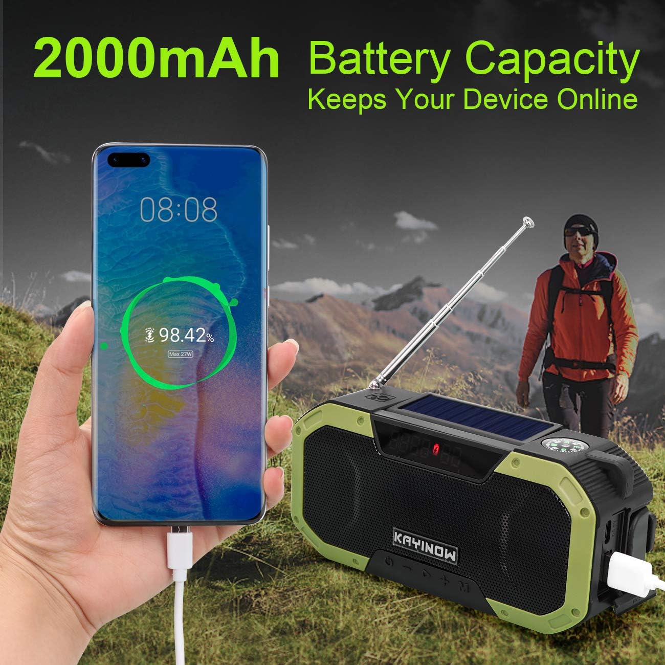 Tech Deals 🔥 Emergency Radio, LAMA Portable Radio Wireless Speaker, NOAA Weather Radio for Household and Outdoor with AM/FM, Hand Crank Radio (Green)