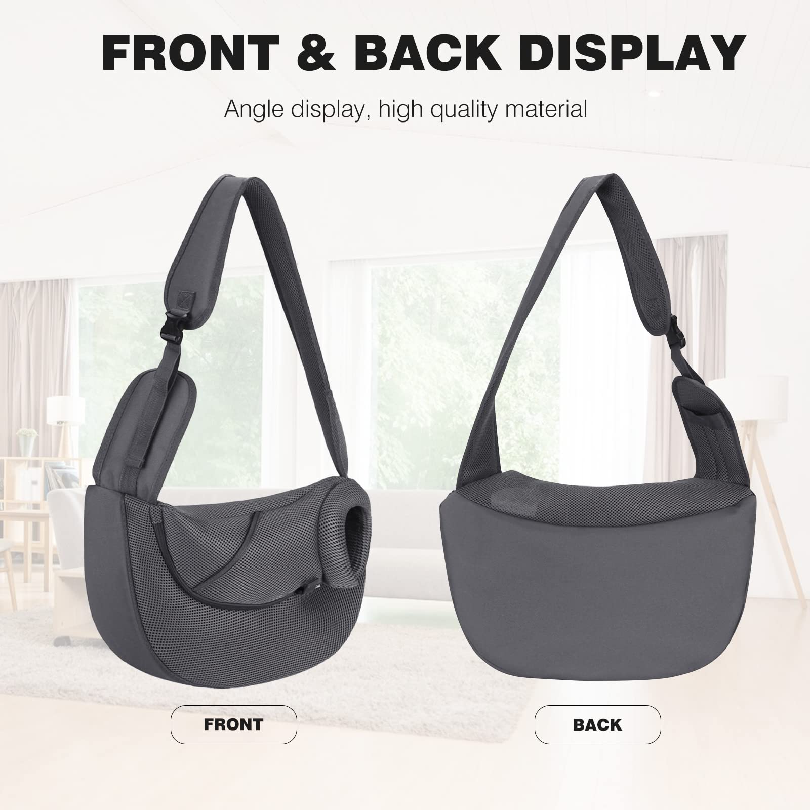 PETCUTE Sac de Transport Chien,Mains Libres,Portable Sac à Bandoulière Chien Chat,Réglable Sac de Voyage pour Petits Animaux avec Maille Respirant,Poche pour Extérieur Marche Métro,L