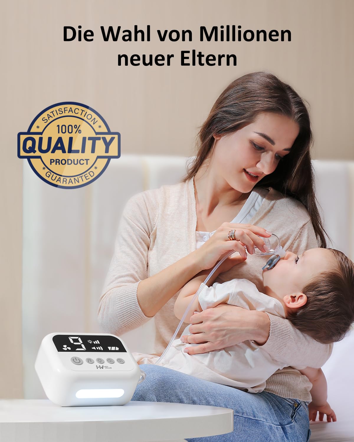 Nasensauger Baby Elektrisch |Elektrischer Nasensauger für Babys 9 Saugstärken Nasensekretsauger Baby Staubsauger Wiederaufladbar Mit Licht und Beruhigender Musik Sicher Effizient Sanft 4
