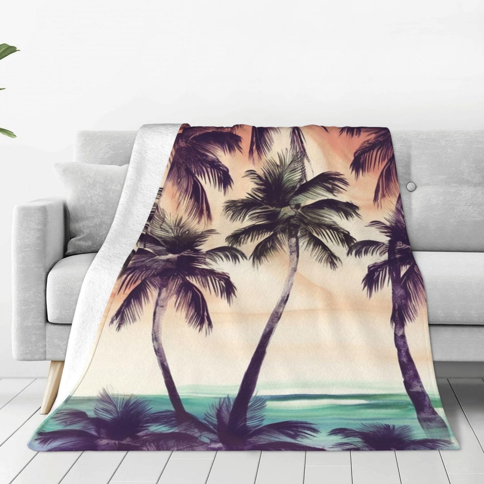 Couverture en flanelle douce imprimé palmiers plaid polaire chaud lit canapé