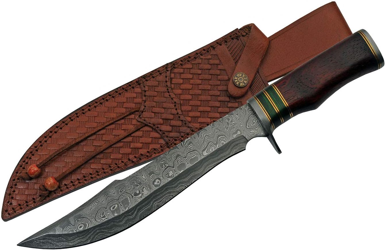 Szco Supplies Damascus Steel Exotic Bowie Knife, Brown, 15 inches