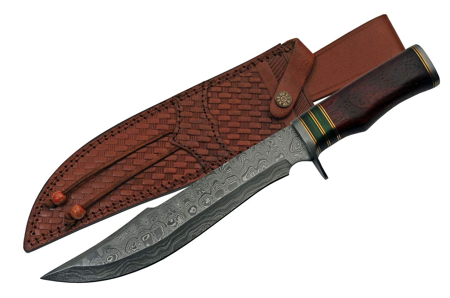 Szco Supplies Damascus Steel Exotic Bowie Knife, Brown, 15 inches