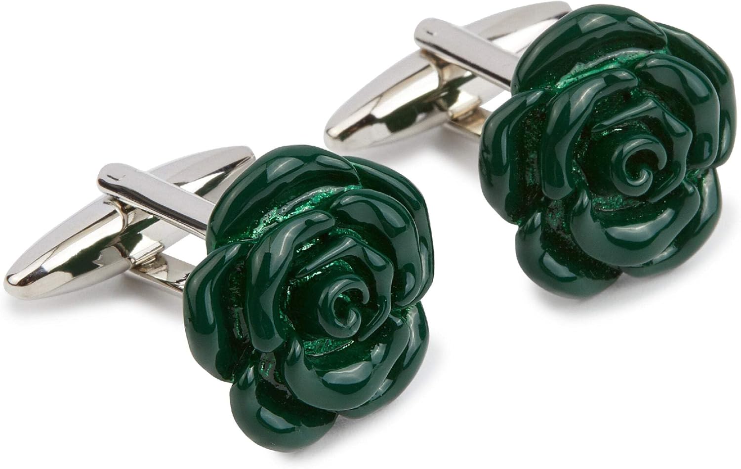 OTAA Emerald Green Rose Metal Cufflinks Rhodium Plating - Cuff Links Mens - Tuxedo Buttons & Accessories