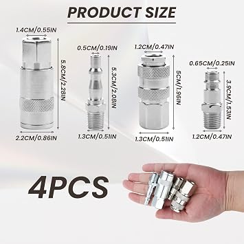 Air Line Fitting Adapter - 4pcs 1/4 BSP Connector Couplings - Female & Male Fittings - Euro & PCL Conversion Adapters for Compressor