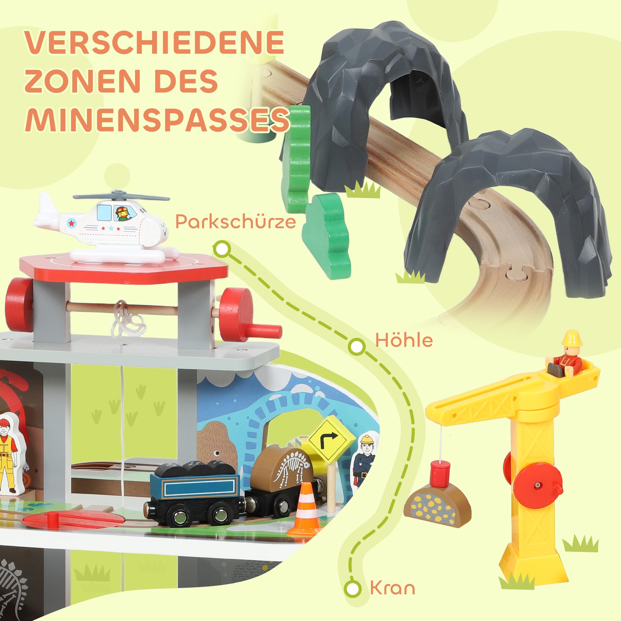 AIYAPLAY Holzeisenbahn Set 3 Ebene 79 Stück für Kleinkinder ab 3 Jahren