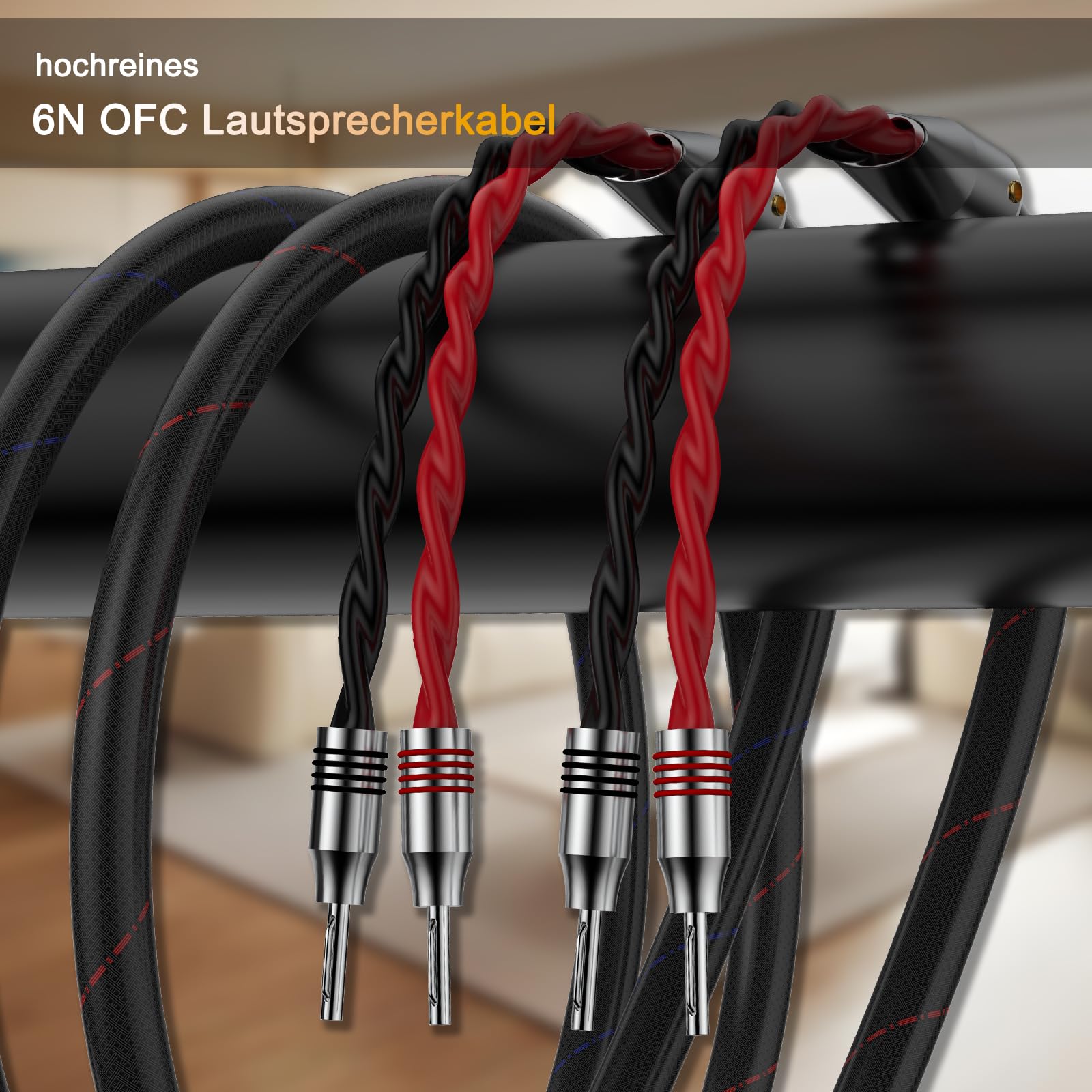 High-End Lautspecherkabel, A Paar Lautsprecherkabel Flexibles Kabel Versilberte Banane Speaker Cable Lautsprecher Kabel mit hochwertigen Bananensteckern für High End Lautsprechersystem (2.5m)