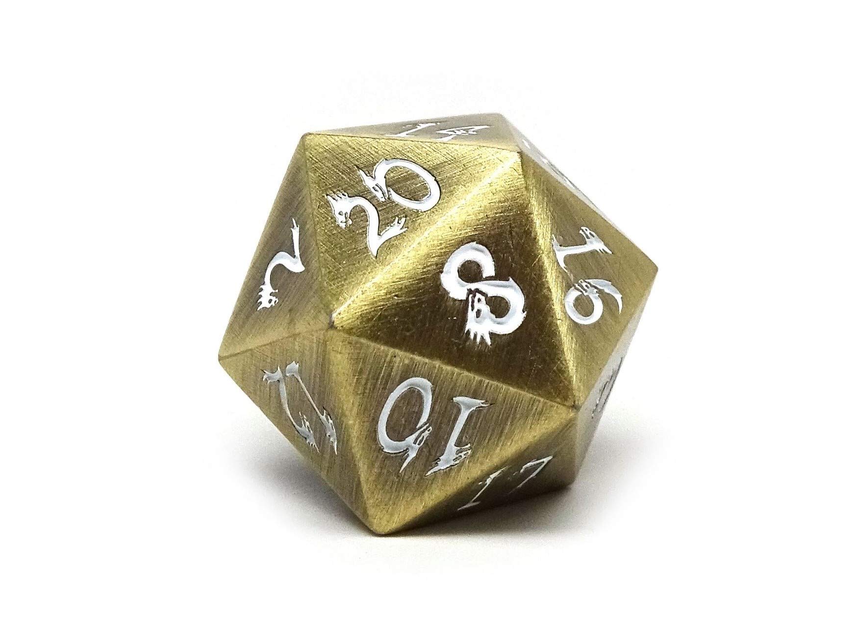 Metal Dice of Ancient Dragons - Ancient Bronze Metal Finish - White Dragon Font