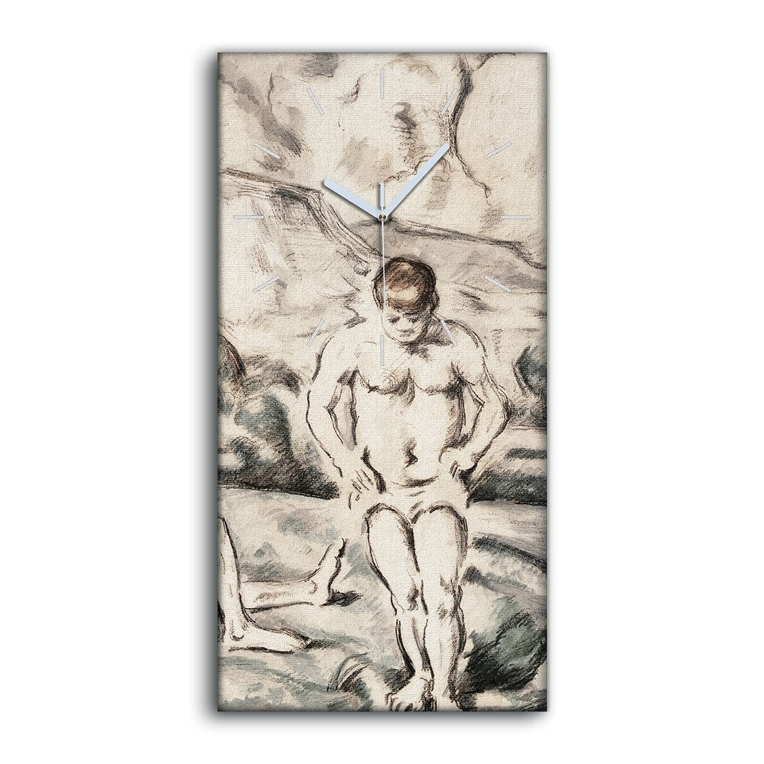 Horloge sur toile 30x60cm de salon au dessin d'arbres paysages et hommes