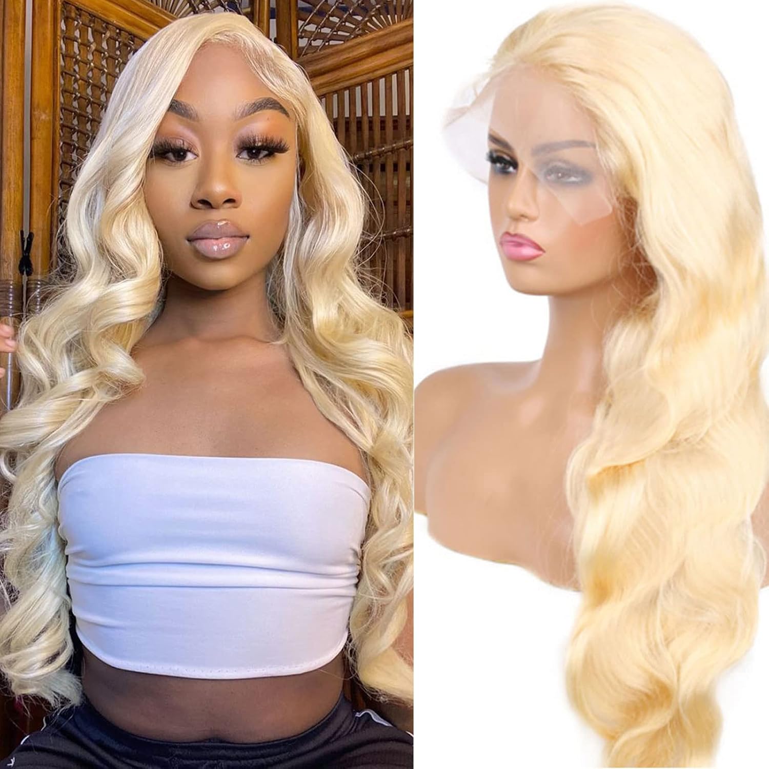 Ombre Highlight Lace Front Wig Human Hair Pre Plucked 13x6 HD Transparent Lace Frontal Wigs Human Hair 180% Density Loose Deep Wave Wigs for Black Women 4/27 Honey Blonde Human Hair Wig Colored 32inch