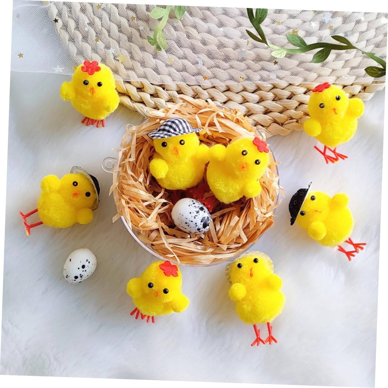 Nieuwe 2025 Mini Pasen Kuikens Geel Pasen Chenille Kuikens Schattige Complete Pasen Kuikens Pasen Feest Kuikens