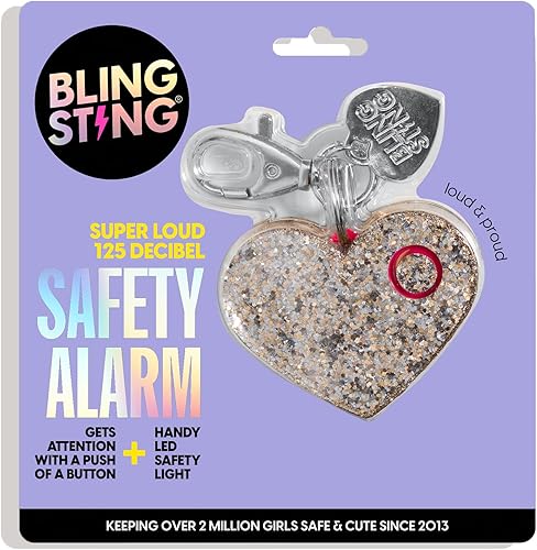 Miniatura 4 de BLINGSTING Personal Safety Ahh!-larm - Alarma de pánico de defensa personal de 115 decibelios con luz LED y clip de llavero, corazón con purpurina