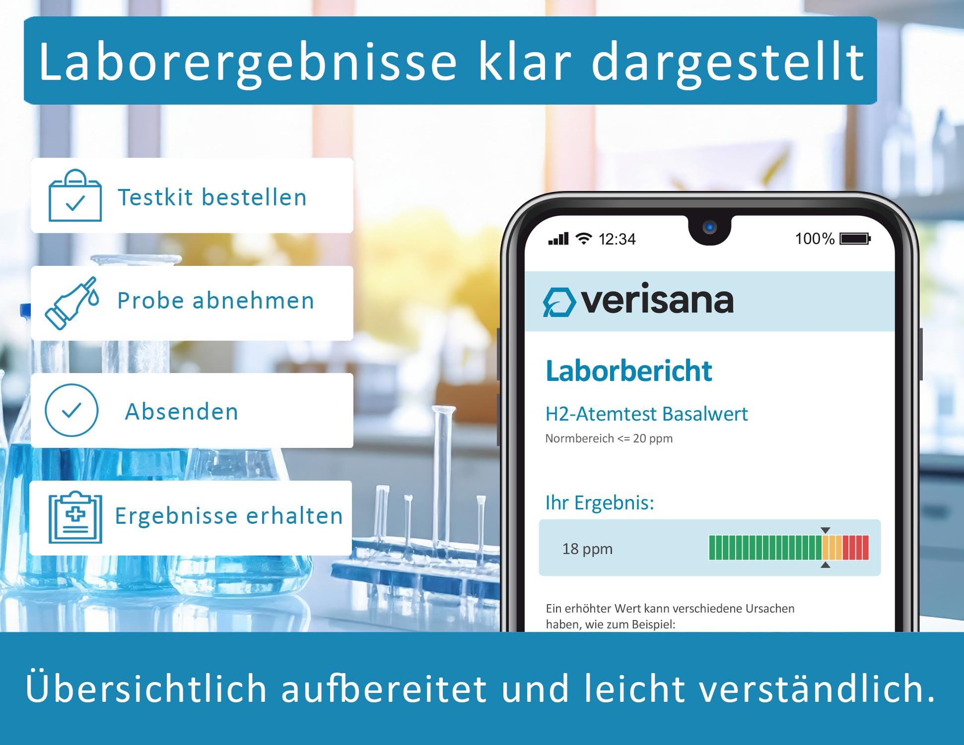 Test di intolleranza al lattosio – Test del gas respiratorio per la casa – Determinare l'intolleranza al lattosio rapidamente e facilmente – Verisana