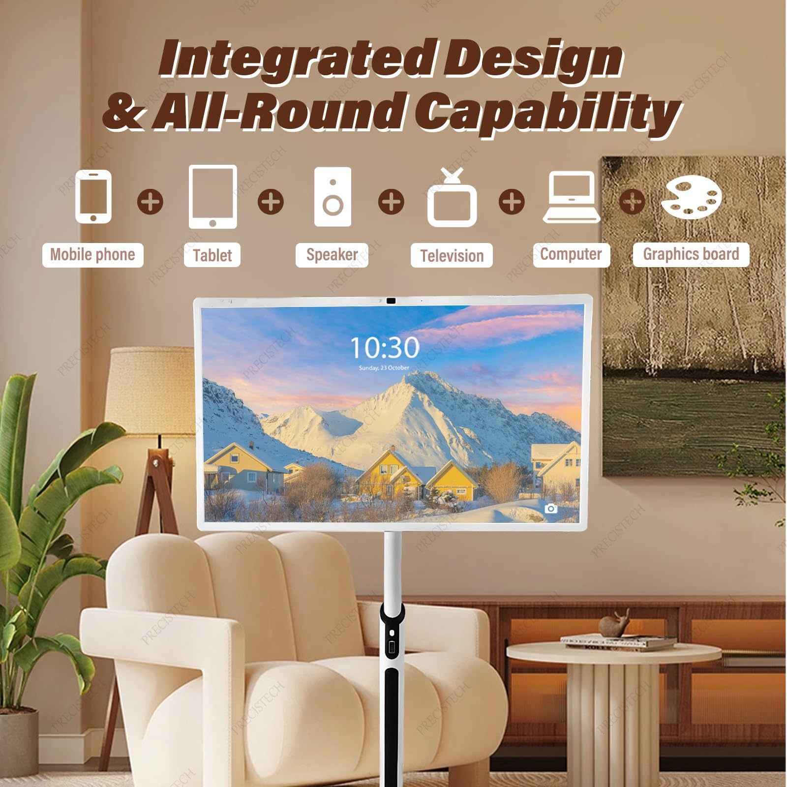 Télévision Tactile Portable 1080p/4k, TV Mobile sans Fil avec Batterie Longue Durée Et écran Rotatif, Idéale pour La Maison, Bureau Et Espace Extérieur(8+128G,32in)