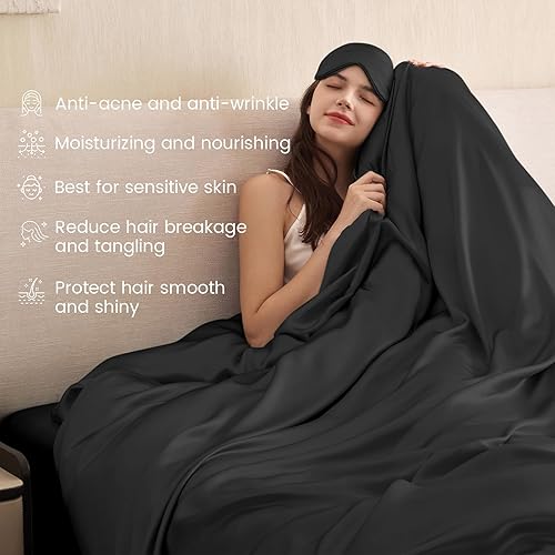 Miniatura 4 de THXSILK Funda de edredón de seda negra, 1 paquete, 100% seda de morera de grado superior 6A+, suave, suave, refrescante, con cierre de cremallera y