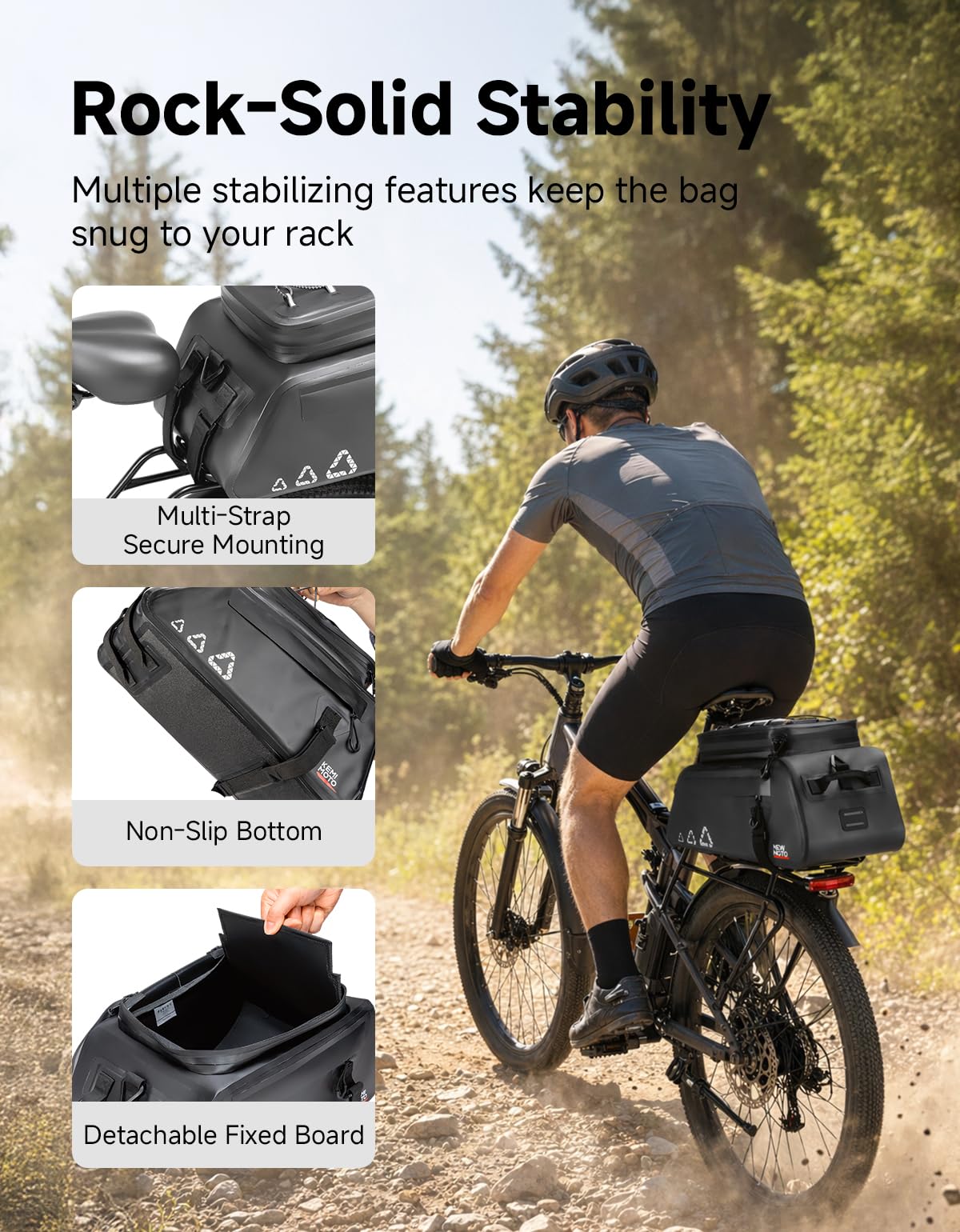 KEMIMOTO 3 in 1 Borsa Bici Posteriore, 13L Borsa per Bicicletta Posteriori Impermeabile con Striscia Riflettente, Borse per Bici con Tracolla e Maniglia per Strada Bike Mountain Bike