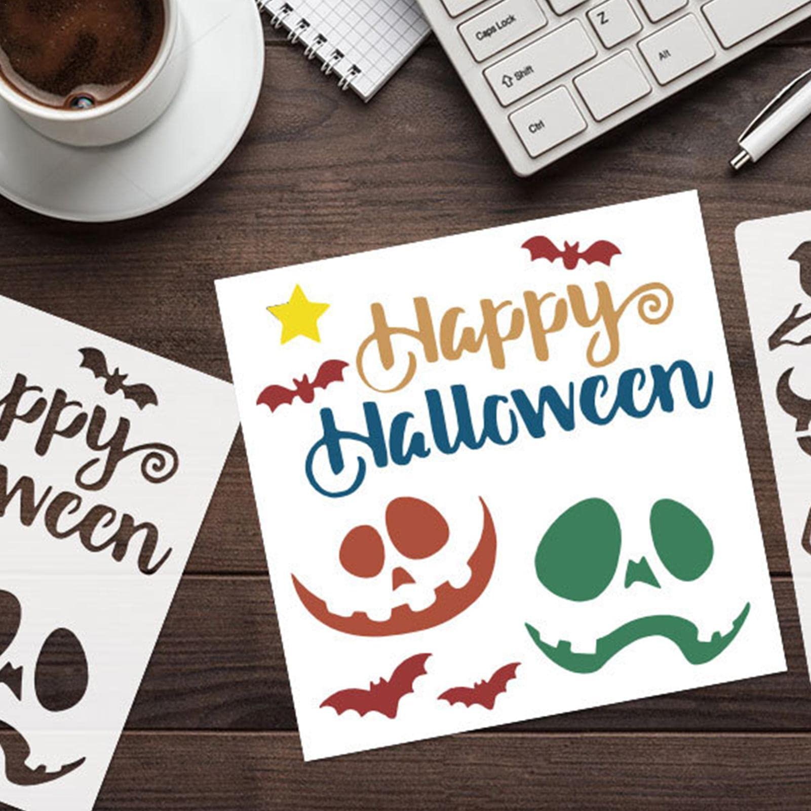 JINGLING 5 stencil per pittura di Halloween su legno | 24 stencil da disegno a tema Halloween per dipingere su legno | Modelli di disegno di Halloween riutilizzabili decorativi