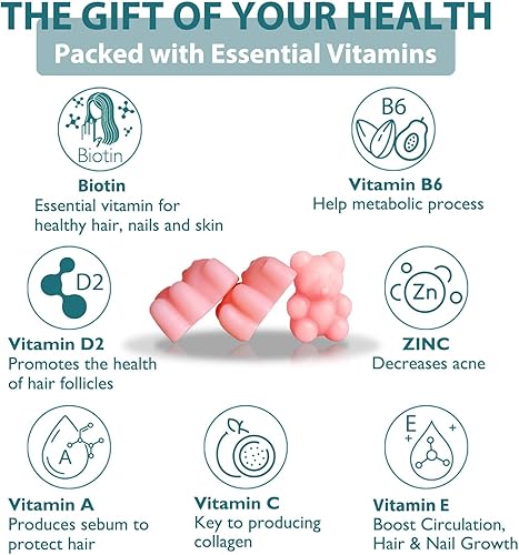 Miniatura 3 de Gomitas de biotina para el cabello, la piel y las uñas, apoya la salud del cabello, la piel y las uñas, vitaminas veganas para mujeres y hombres,