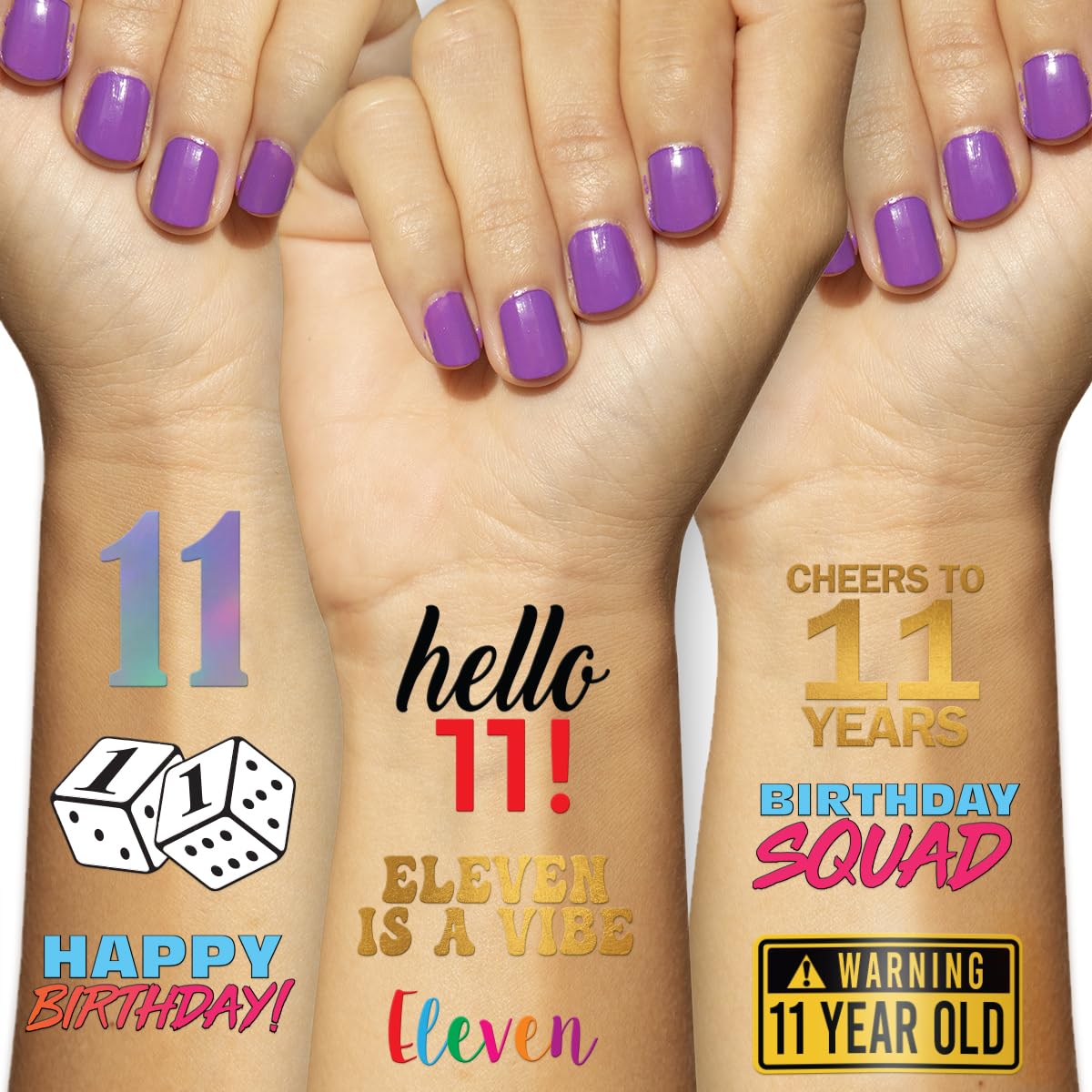 11th Birthday Temporary Tattoos - 4 Sheets - Funny Birthday Party Favors for Him or Her - Birthday Party Supplies, Gifts and Decorations