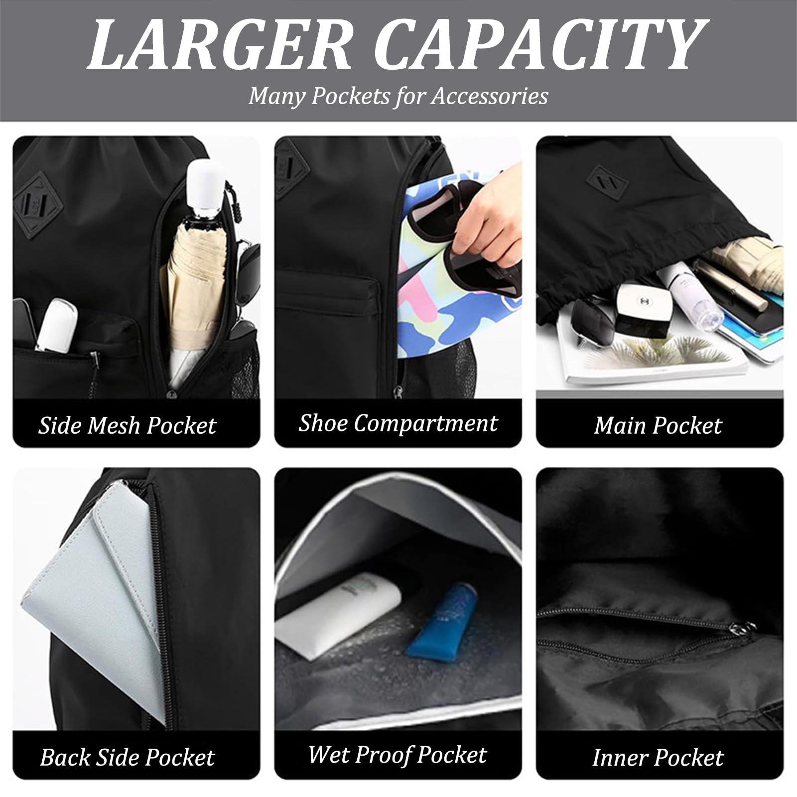 Mochila de cuerda resistente al agua con compartimento para zapatos, gran capacidad, bolsa deportiva
