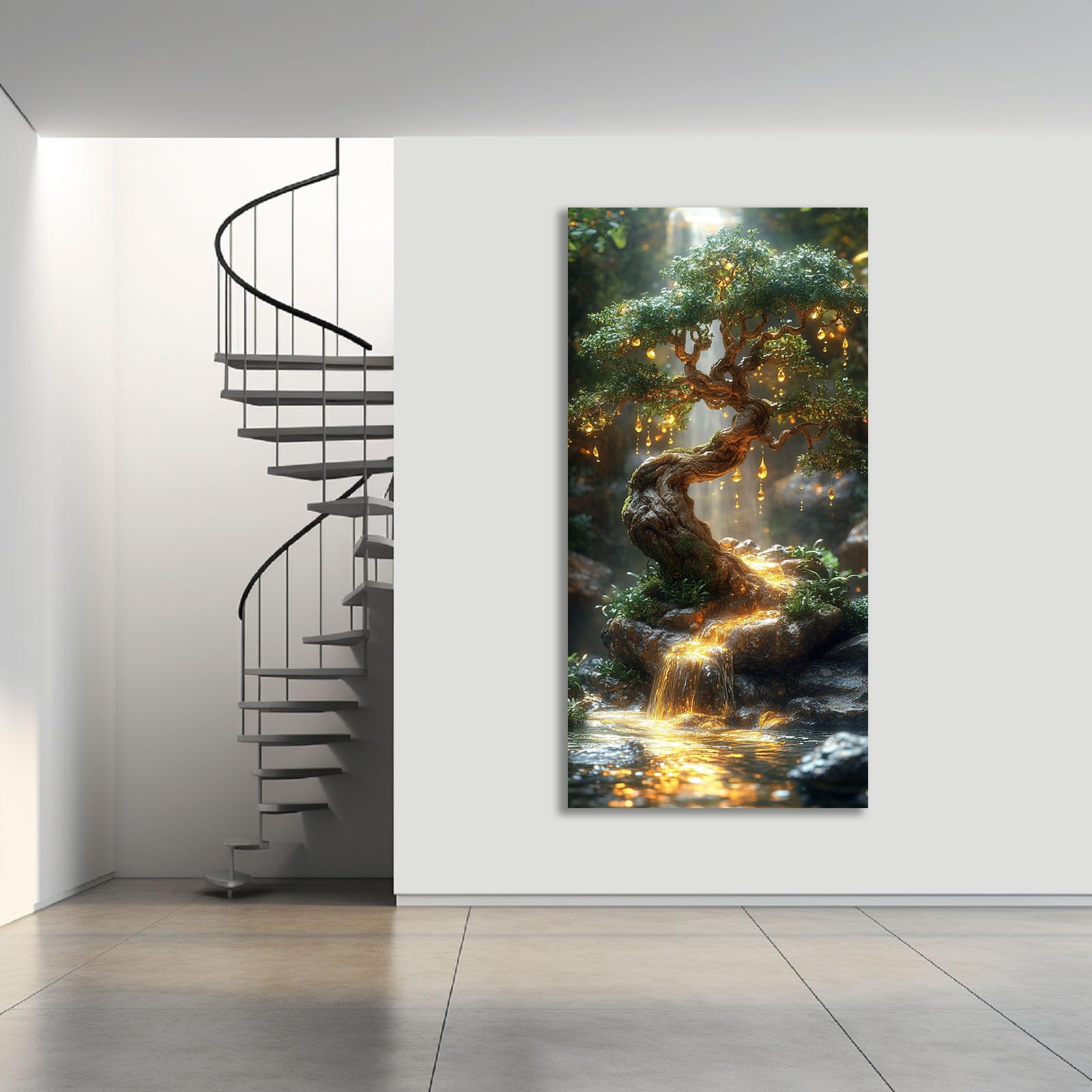 JOSUE Drzewo życia obraz na płótnie abstrakcyjne drzewo dekoracyjne obrazy ścienne sypialnia Deco salon bar kawiarnia (zielony 25)-50 x 100 cm w ramie