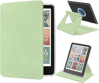 Magnetic Detachable 360 Rotating Stand Case with Anti-Slip Grooves for 6.8" Kindle Paperwhite 11th Gen, 2021 & Signature Edition, Clear Back Cover with Auto Wake/Sleep, Matcha Green