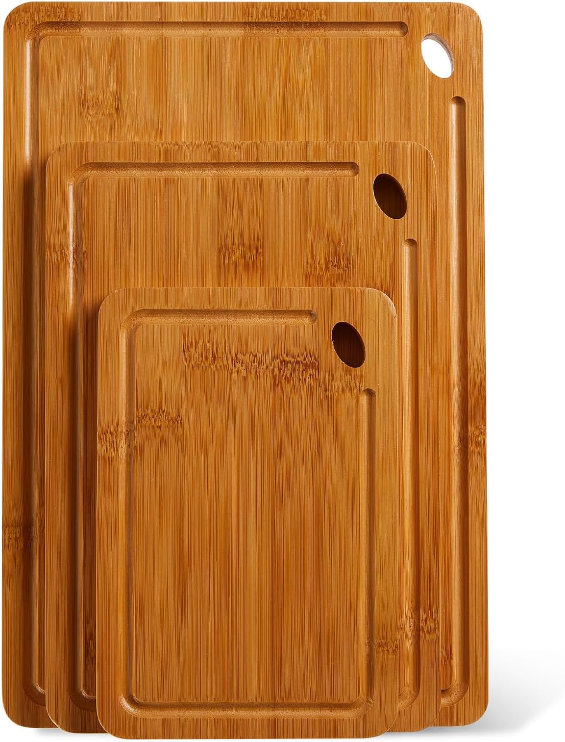 Garvee Multi-Size Bamboo Cutting Board Set with Deep Juice Grooves - 3-Piece Wooden Chopping Boards with Built-in Handles for Charcuterie, Vegetables, Fruit & Kitchen Prep