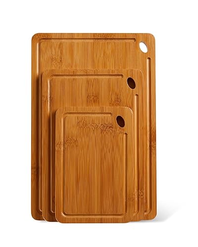Multi-Size Bamboo Cutting Board Set with Deep Juice Grooves -