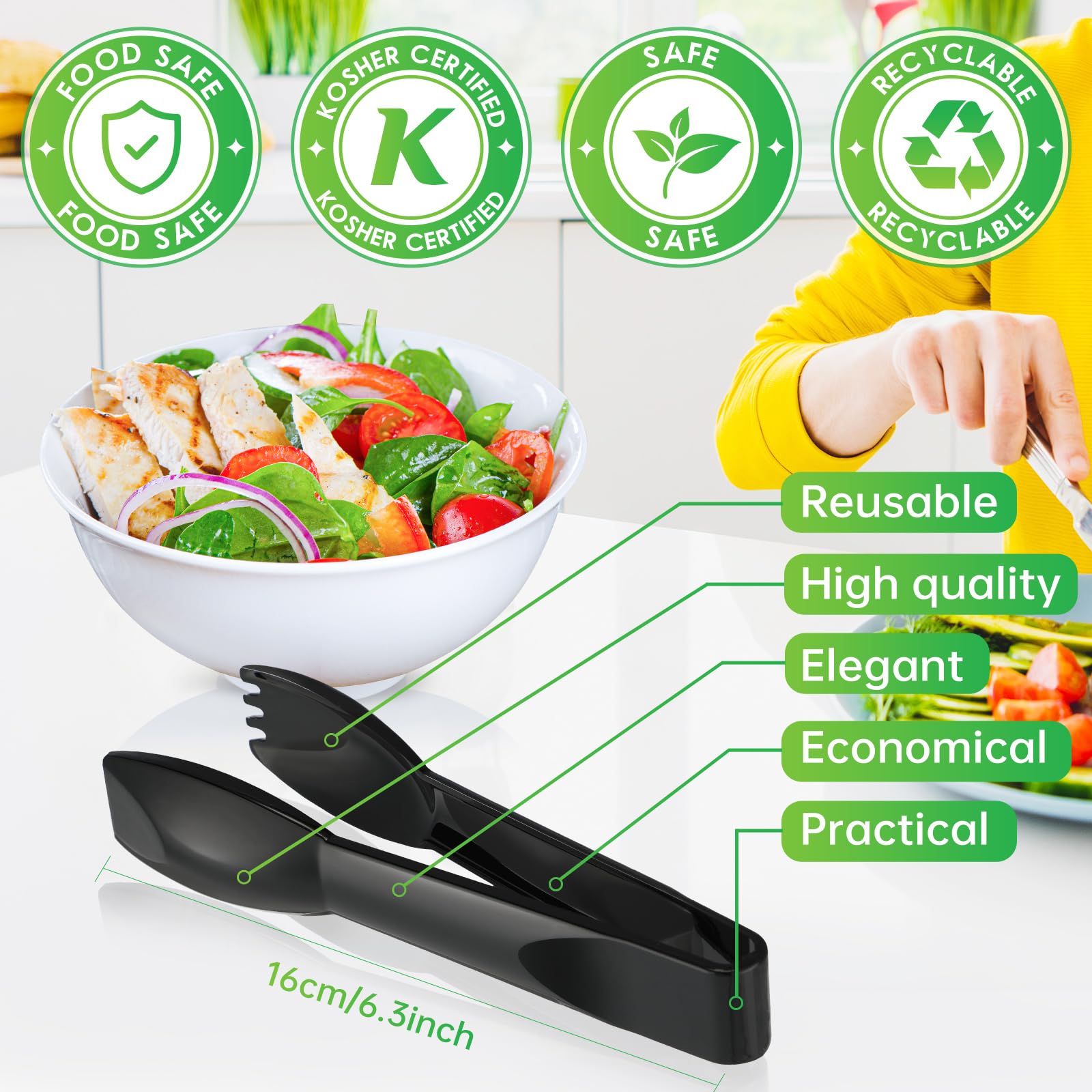 Pinzas de plástico para servir, utensilios de servir festoneados, accesorios de embutidos, pinzas resistentes para cocinar, pinzas pequeñas para aperitivos, alimentos, catering, cenas (24 piezas)