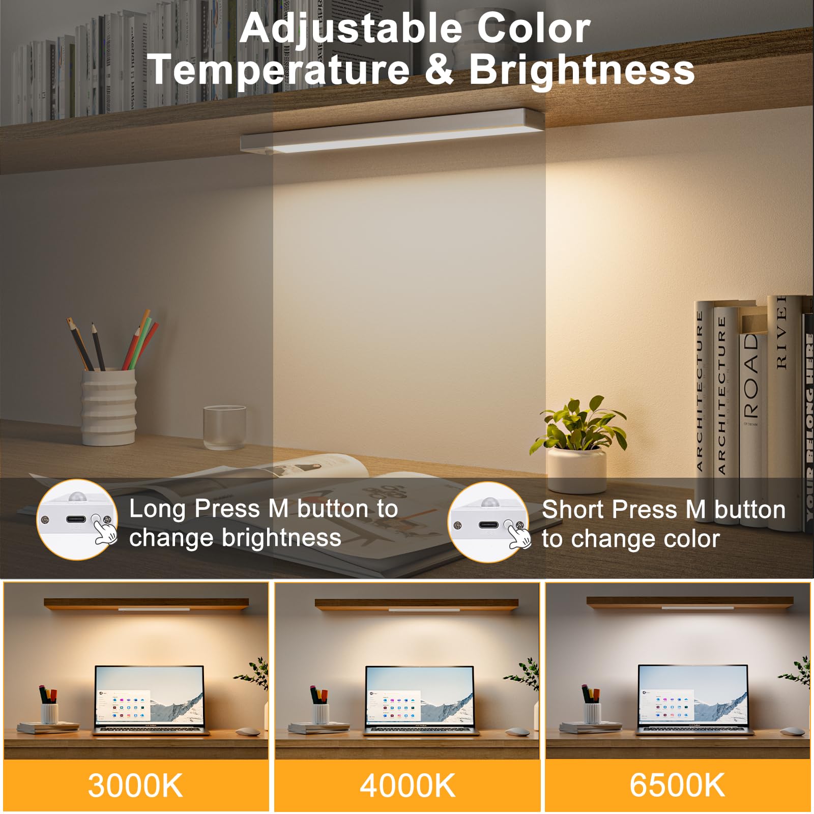 WOBANE Luce LED armadio con sensore di movimento, luci armadietti protezione oculare con 3 modalità dimmerabile, LED adesivo magnetico ricaricabile