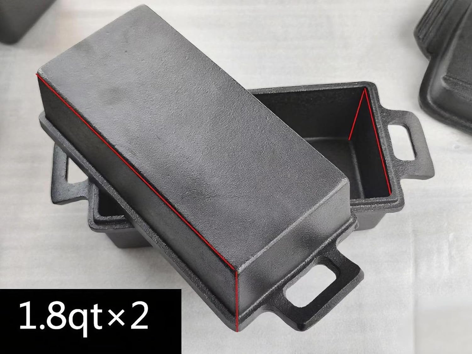 Voulosimi 2-In-1 Cast Iron Oven Pan - 9"x5" Durable Loaf Pans Rectangular Baking Pan set for home baking, 2 Piece Set -1.8 QT×2 Pcs (Silicone mats, Bread Pan 3 Set)