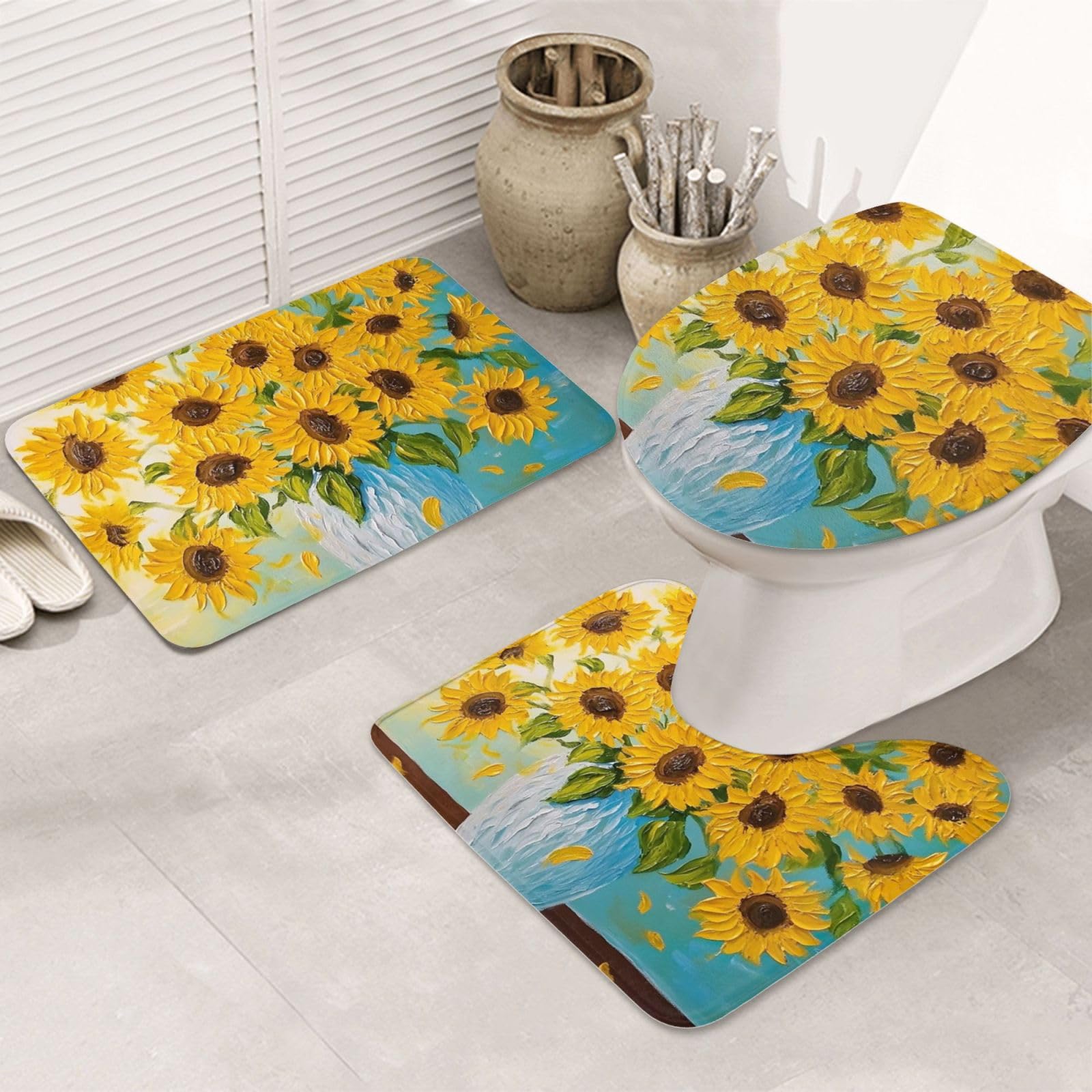 Juego de alfombras de baño retro de girasoles para decorar y proteger el suelo del aseo