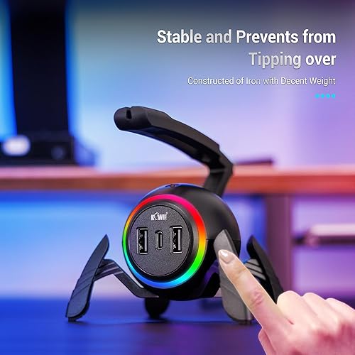 Miniatura 2 de KIWIFOTOS Mouse Bungee - Controlador de cable de mouse para juegos RGB, gestión de cables flexible mejorada, luces LED RGB inteligentes, 2 puertos