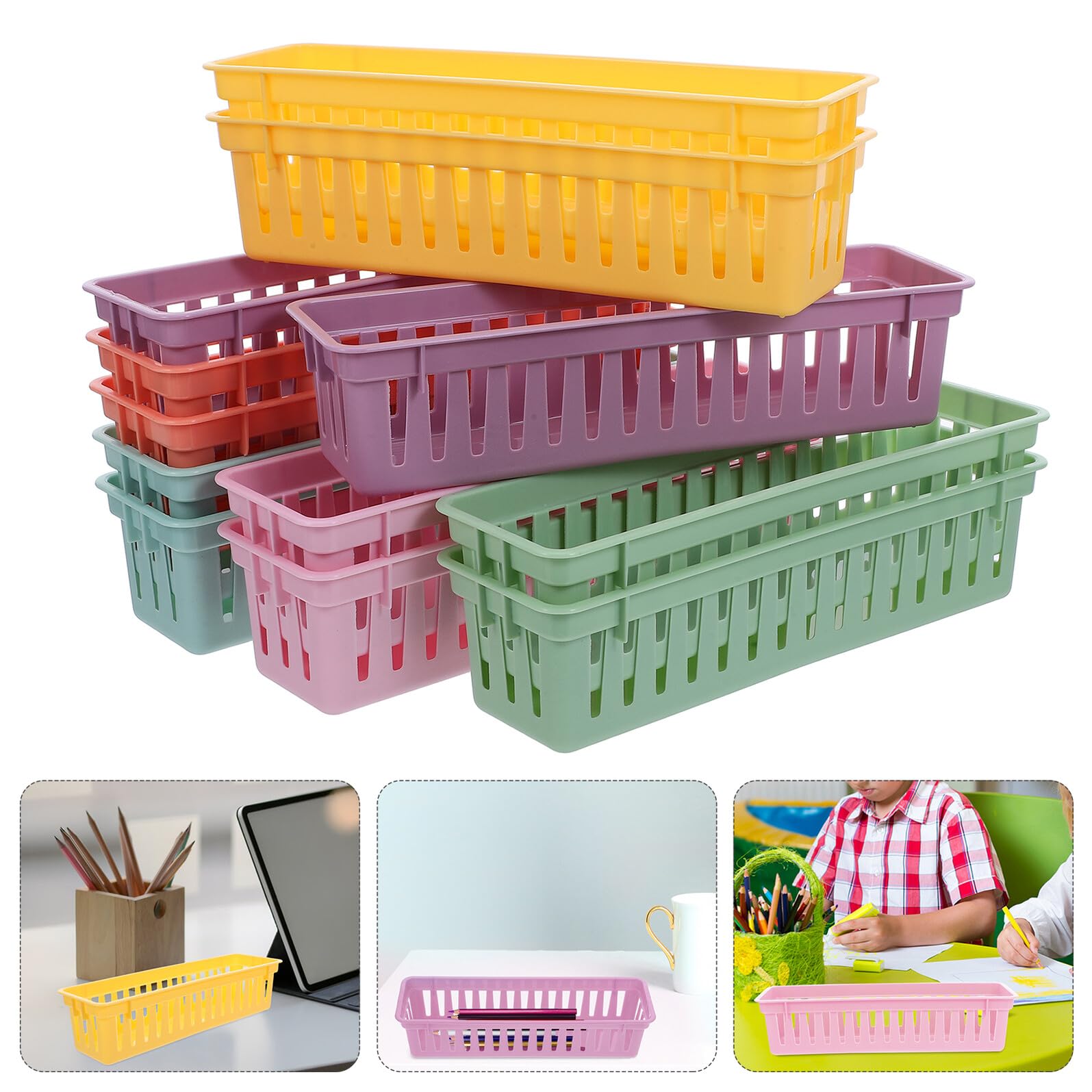 Alipis 12 Pezzi Organizer Matite Colorato per Scrivania Cestini in Plastica Resistenti per Cancelleria Vassoi Porta Penne e Pastelli Supporto Ufficio e Aula Design Compatto e Leggero