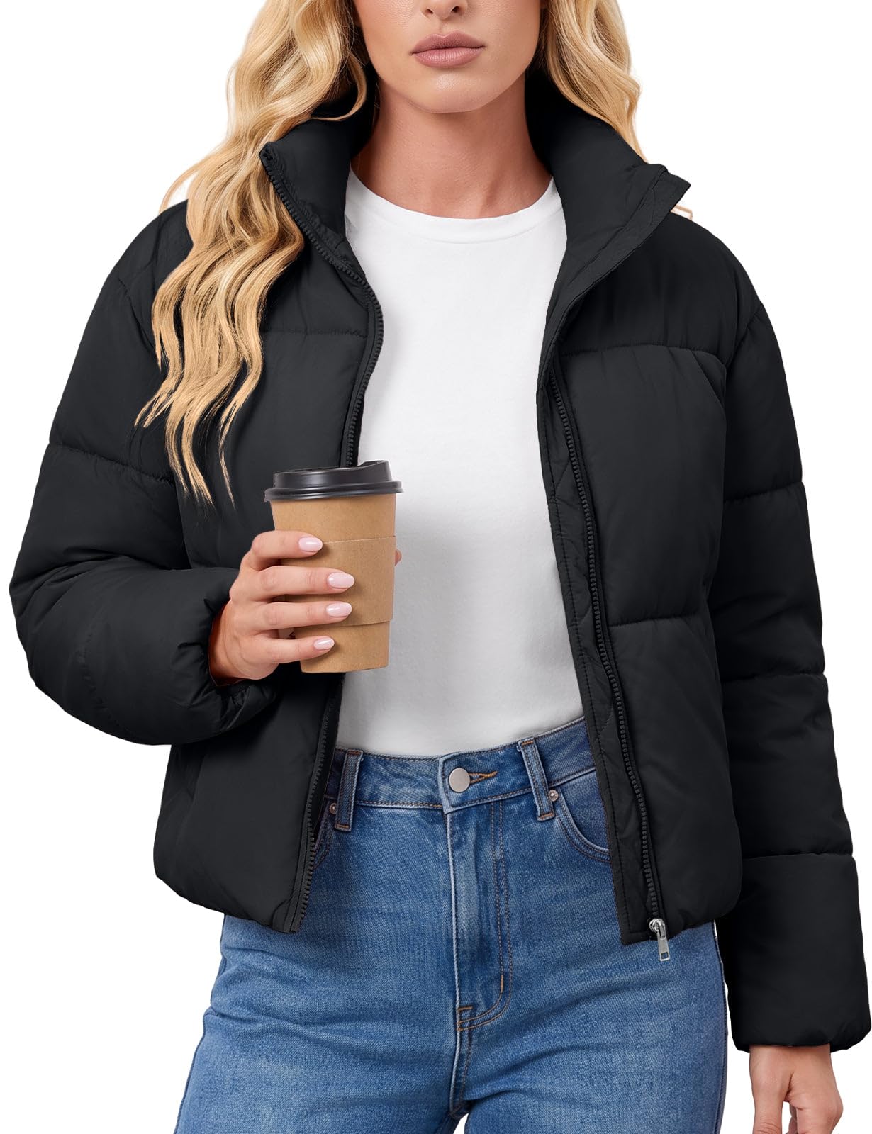 Women’s Cropped Puffer Jacket Short Quilted Warm Winter Coat 2026
