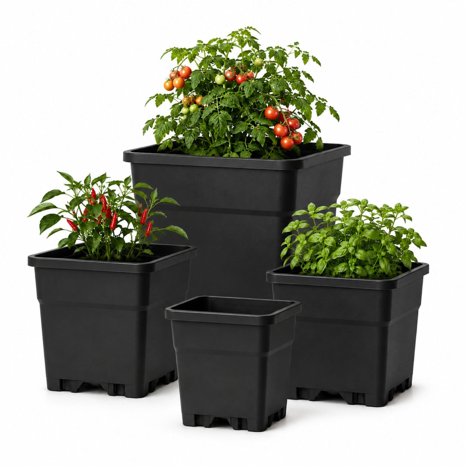 Weedness Square Pot 25 L Black - Planting Container in Recycled Plastic with Drainage