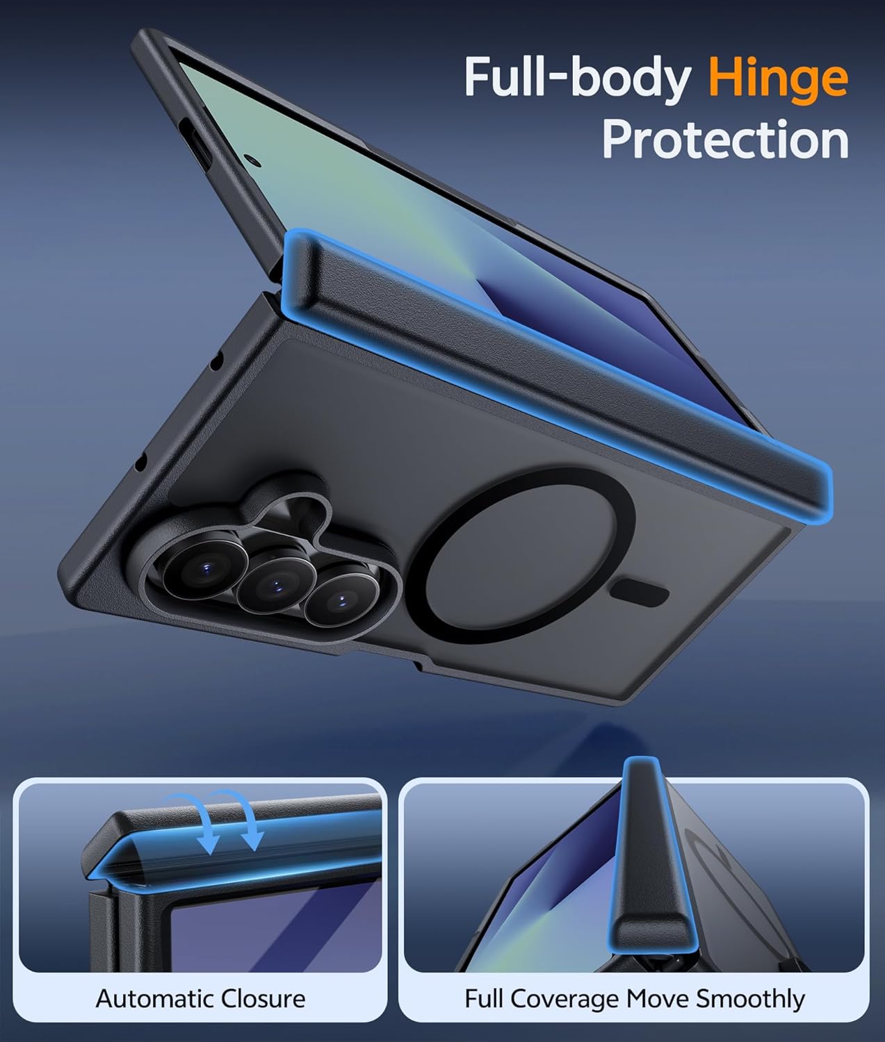 FNTCASE for Samsung Galaxy Z-Fold-7 Case: Magnetic Matte with Hinge Protection & Screen Protector Phone Cases Anti Yellowing Rugged Shockproof Protective Bumper Cell Cover (C-Black)