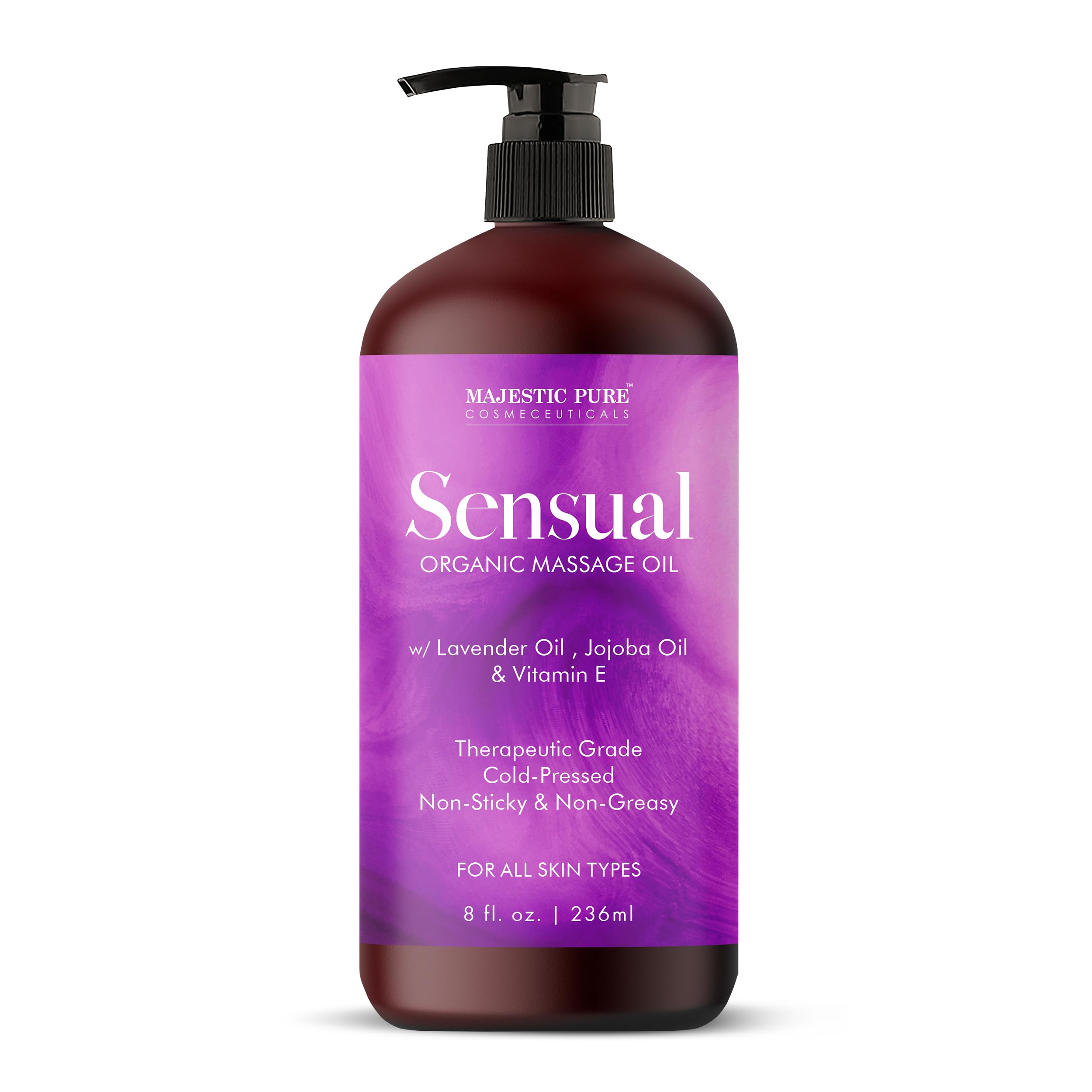 MAJESTIC PURE Organic Sensual Massage Oil for Massage Therapy - Refreshing, and Relaxing - Natural Oils for Date Night with Vitamin E - for All Skin Types - Men and Women - 8 fl oz