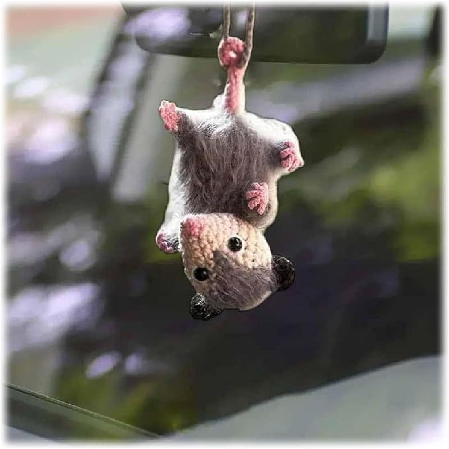 Handmade Knitted Possum Car Charm, Cute Opossum Rearview Mirror Decoration, for Opossum Lovers - Image 5