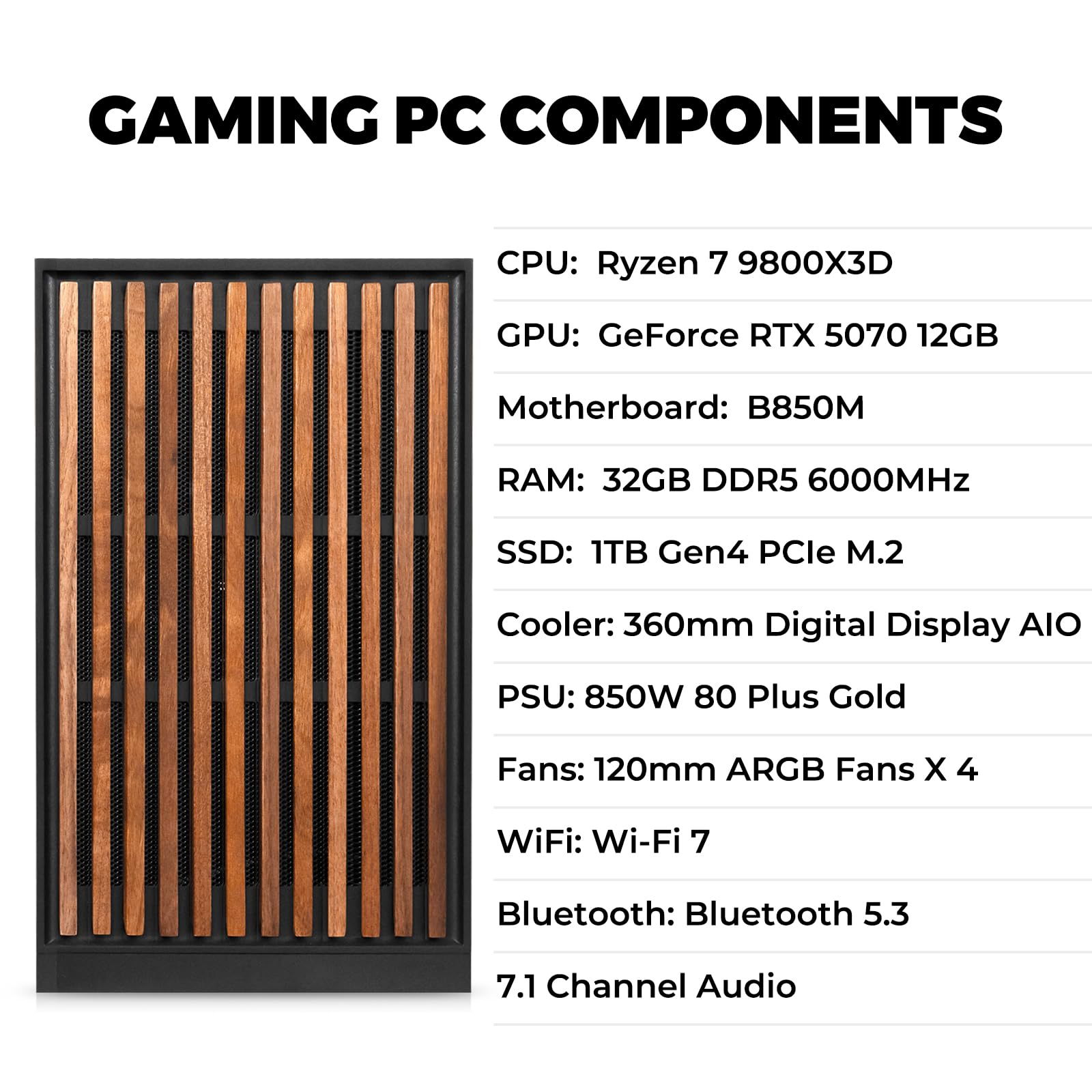 KOTIN Gaming PC Desktop, Ryzen 7 9800X3D, RTX 5070 12GB, 32GB DDR5, 1TB SSD | 11.3" Smart Display, 360mm Liquid Cooler, WiFi 7, 850W 80+ Gold PSU, Windows 11 ARGB Lighting Gaming Computer 1440 4K image 3